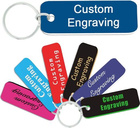 | Personalized Keychain Engraved Light Blue Plastic Tag White Font in Kuwait