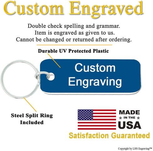 | Personalized Keychain Engraved Light Blue Plastic Tag White Font in Kuwait