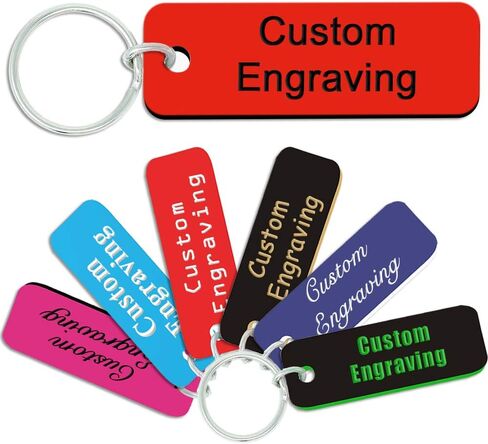 | Personalized Keychain Engraved Light Blue Plastic Tag White Font in Kuwait