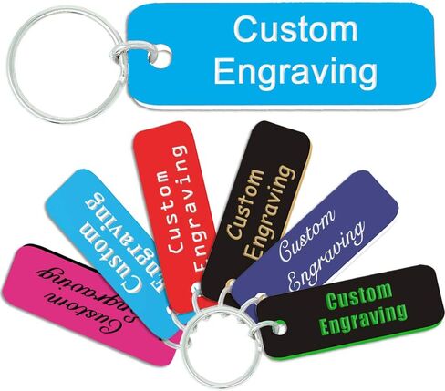 | Personalized Keychain Engraved Light Blue Plastic Tag White Font in Kuwait