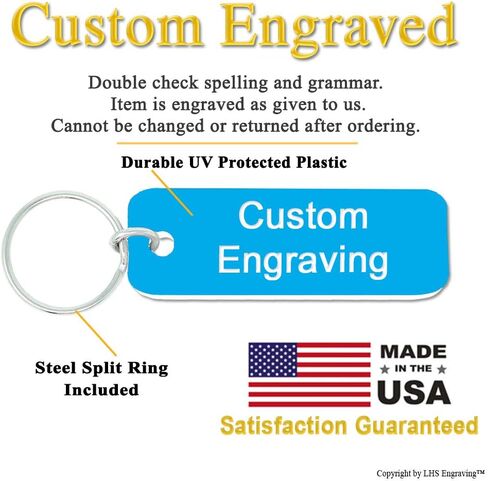 | Personalized Keychain Engraved Light Blue Plastic Tag White Font in Kuwait
