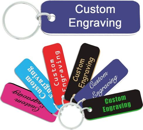 | Personalized Keychain Engraved Light Blue Plastic Tag White Font in Kuwait