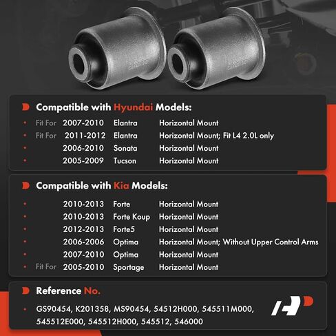 A-Premium 2 × طقم جلبة ذراع التحكم السفلي الأمامي والخلفي، متوافق مع Hyundai Elantra 2007-2012، Sonata 2006-2010، Tucson 2005-2009 & Kia Optima 2006-2010، Forte، Sportage، Forte Koup، Forte5 in Saudi Arabia
