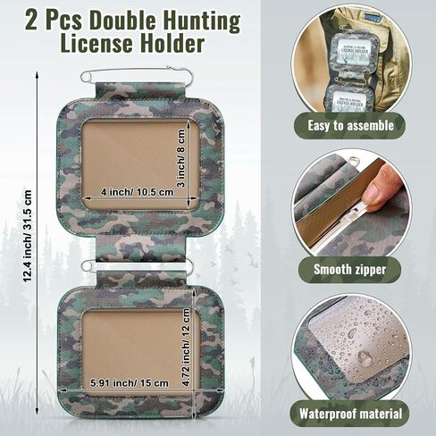 2 Pcs Hunting License Holder Waterproof Double License Tag Holder Camo Weatherproof License Holder with Pin and Clear Window Fishing License Holder for Hunting Fishing Archery Tags Permits in Saudi Arabia