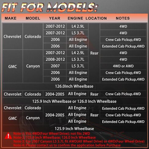 عمود محرك 62.48 بوصة مناسب لسيارة شيفروليه كولورادو 2004-2012 2.9L/3.7L AT، مناسب لسيارة GMC Canyon 2004-2012 2.9L/3.7L AT، 4WD، استبدال الجانب الخلفي لمجموعة عمود الدعامة # 25787947 in Saudi Arabia