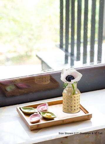 Serene Spaces Living Cottage Cane Wrapped Glass Bottle Vase, Flower Vase, Table Centerpiece, Boho Wedding Reception Decor, for Living Room, Fireplace Mantel, Set of 2, 3.25" Diameter & 6.25" Tall in Kuwait