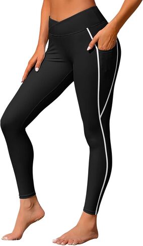 Women Swim Pants with Pockets V Cross High Waist Swim Leggings Sporty Long Swim Board Shorts in Saudi Arabia
