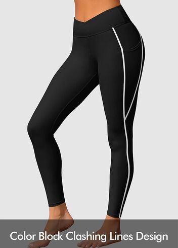 Women Swim Pants with Pockets V Cross High Waist Swim Leggings Sporty Long Swim Board Shorts in Saudi Arabia