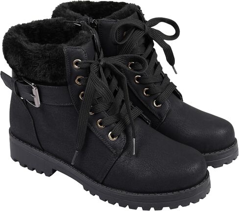 Lamo Women's Kit Lace-Up Boots - Stylish Boots with PU Upper, Faux Fur Collar, NeverWet Water and Stain Resistance,TPR Outsole - 7" Height with Medial Side Zipper and Premium Faux Fur Lining in Saudi Arabia
