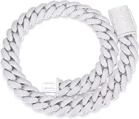 20mm Iced Out Cuban Link Chain 18K White Gold Plated 4-Row dense 5A+ Cubic Zirconia Bling Diamond Necklace Hip Hop Rapper Luxury Jewelry Thick Heavy Cuban Link Chain for Men in Kuwait