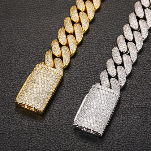 20mm Iced Out Cuban Link Chain 18K White Gold Plated 4-Row dense 5A+ Cubic Zirconia Bling Diamond Necklace Hip Hop Rapper Luxury Jewelry Thick Heavy Cuban Link Chain for Men in Kuwait