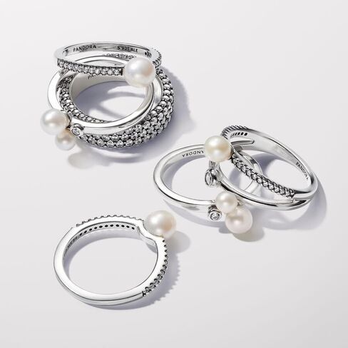 خاتم PANDORA Timeless Duo من لؤلؤ المياه العذبة المزروعة في المياه العذبة - خاتم مع زركونيا مكعب شفاف - مجوهرات للنساء - يتضمن صندوق هدايا in Saudi Arabia