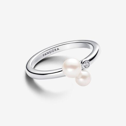 خاتم PANDORA Timeless Duo من لؤلؤ المياه العذبة المزروعة في المياه العذبة - خاتم مع زركونيا مكعب شفاف - مجوهرات للنساء - يتضمن صندوق هدايا in Saudi Arabia
