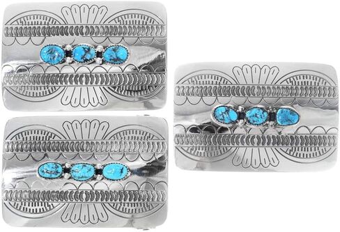 Navajo Kingman Turquoise Nuggets Silver Belt Buckle Traditional Hammered Patterns 0520 in Saudi Arabia