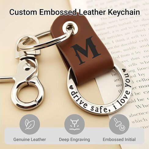 Embossed Leather Keychain, Personalized Keychain For Him, Engrave with Name Initial, Gift for Him, Boyfriend Gifts in Kuwait