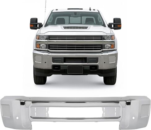 KUAFU Front Bumper Face Bar Compatible with 2015-2019 Chevy Chevrolet Silverado 2500 3500 HD High Country, LT, LTZ, WT W/O Fog Light Holes, W/Parking Aid Sensor Holes Steel Chrome 3PCS in Saudi Arabia