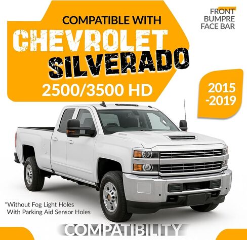 KUAFU Front Bumper Face Bar Compatible with 2015-2019 Chevy Chevrolet Silverado 2500 3500 HD High Country, LT, LTZ, WT W/O Fog Light Holes, W/Parking Aid Sensor Holes Steel Chrome 3PCS in Saudi Arabia