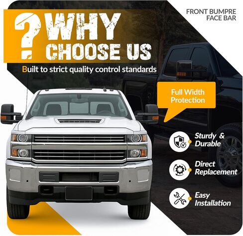 KUAFU Front Bumper Face Bar Compatible with 2015-2019 Chevy Chevrolet Silverado 2500 3500 HD High Country, LT, LTZ, WT W/O Fog Light Holes, W/Parking Aid Sensor Holes Steel Chrome 3PCS in Saudi Arabia