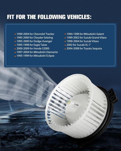 ECCPP 700035 AC Blower Motor Fit for 1999-2004 for Chevrolet Tracker/for Chrysler Sebring/for Dodge Avenger/for Eagle Talon/for Honda S2000/for Mitsubishi Diamante/2004-2008 for Toyota Sequoia in Saudi Arabia