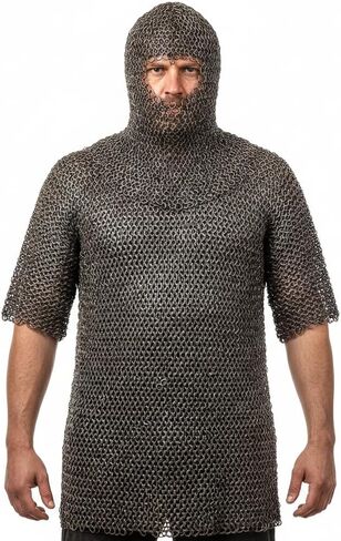 Nagina International Haubergeon Norman Knight Medieval Coif Armor Set (Full Size Adult) Long Shirt With Half Sleeves | Costume Armour | Halloween & Cosplay Dress Accessory. in Kuwait