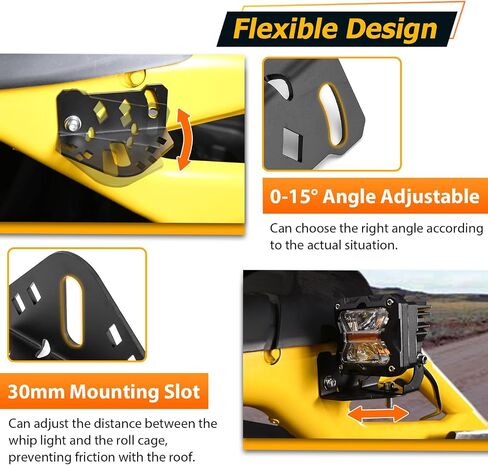 WeiSen 2pcs UTV Roll Cage Whip Light Mount Bracket for Cargo Reverse Brake Strobe Pod Lights Compatible with Can Am Maverick R /Max All Models 2024-2025 in Saudi Arabia