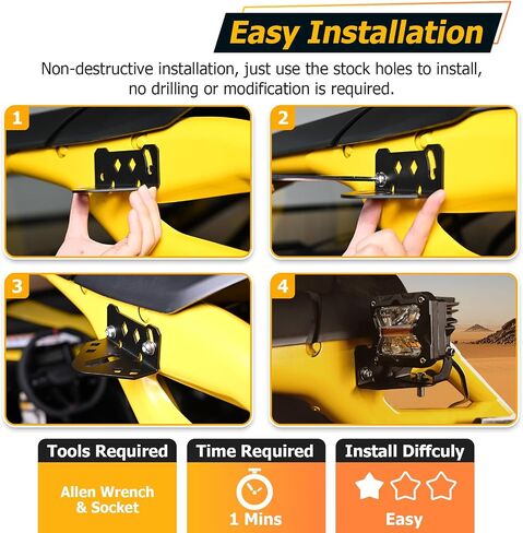 WeiSen 2pcs UTV Roll Cage Whip Light Mount Bracket for Cargo Reverse Brake Strobe Pod Lights Compatible with Can Am Maverick R /Max All Models 2024-2025 in Saudi Arabia