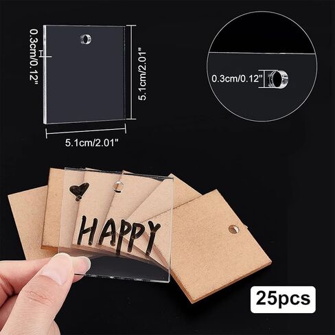 NBEADS 25 Pcs Clear Acrylic Sheets, 2x2" Acrylic Boards Square Transparent Sheets Pressure Plate Keychain Blanks with 4.5mm Hole for Picture Display Projects DIY Craft in Kuwait