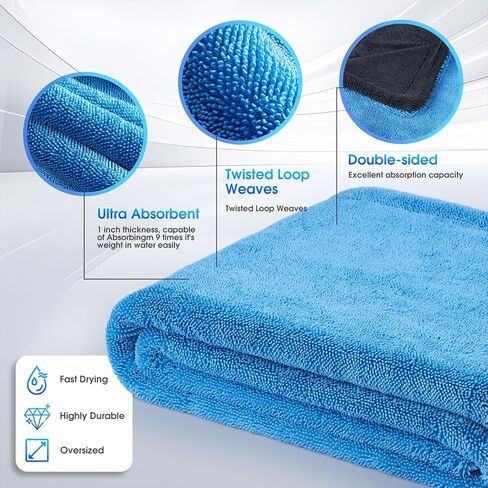 منشفة تجفيف السيارة، 48 بوصة × 24 بوصة، منشفة كبيرة جدًا ملتوية لتفصيل السيارة، 1300 جرام في المتر المربع، فائقة الامتصاص، قطعة قماش تنظيف من الألياف الدقيقة خالية من الخطوط للسيارات والشاحنات وسيارات الدفع الرباعي كاملة الحجم in Kuwait