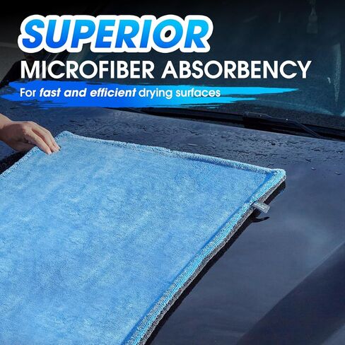 منشفة تجفيف السيارة، 48 بوصة × 24 بوصة، منشفة كبيرة جدًا ملتوية لتفصيل السيارة، 1300 جرام في المتر المربع، فائقة الامتصاص، قطعة قماش تنظيف من الألياف الدقيقة خالية من الخطوط للسيارات والشاحنات وسيارات الدفع الرباعي كاملة الحجم in Kuwait