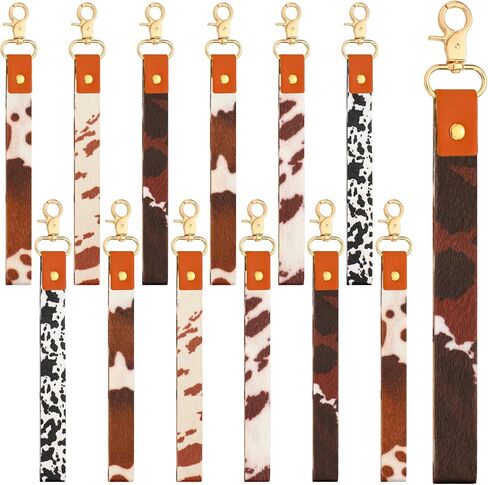 12 Pcs Christmas Cowhide Keychain Bulk Western Key Chains Christmas Fake Hairy Fur Cortical Leather Wrist Lanyard with Metal Clasp for Men Women Xmas Holiday Gift for Families Friends Neighbors in Saudi Arabia
