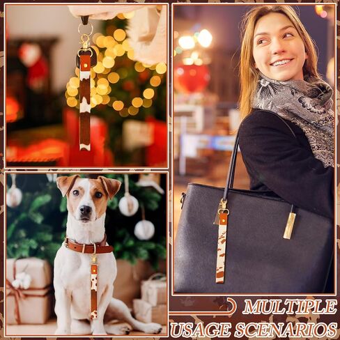 12 Pcs Christmas Cowhide Keychain Bulk Western Key Chains Christmas Fake Hairy Fur Cortical Leather Wrist Lanyard with Metal Clasp for Men Women Xmas Holiday Gift for Families Friends Neighbors in Saudi Arabia