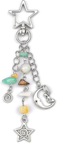 Sun and Moon Keychain Colorful Star Beads Gemstone Charm, Y2K Aesthetic Cute Purse Charm for Women, Men, Handbag & Backpack Decoration in Saudi Arabia