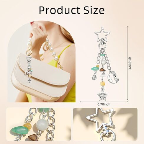 Sun and Moon Keychain Colorful Star Beads Gemstone Charm, Y2K Aesthetic Cute Purse Charm for Women, Men, Handbag & Backpack Decoration in Saudi Arabia