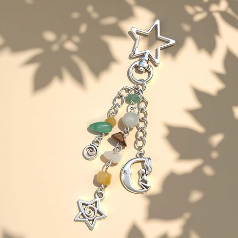 Sun and Moon Keychain Colorful Star Beads Gemstone Charm, Y2K Aesthetic Cute Purse Charm for Women, Men, Handbag & Backpack Decoration in Saudi Arabia