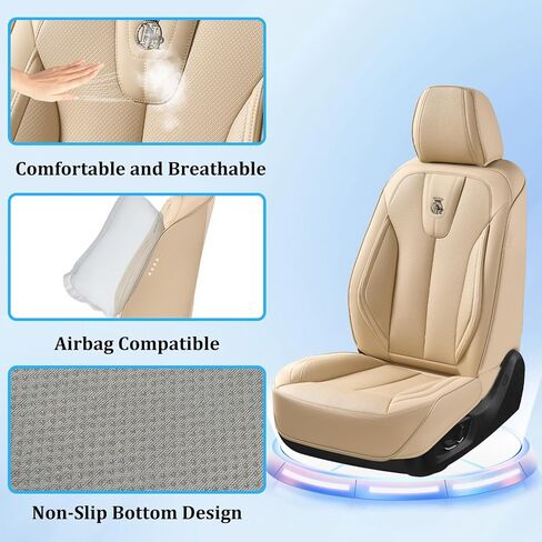 Leather Seat Covers Full Set, Waterproof Seat Cover for Cars 5 Seats, Luxury Leatherette Car Seat Cushion, Front and Rear Protectors Automotive Seat Covers for Sedan SUV Pick-up Truck, Beige in Saudi Arabia