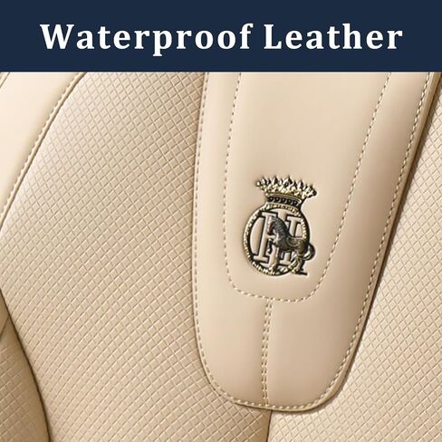 Leather Seat Covers Full Set, Waterproof Seat Cover for Cars 5 Seats, Luxury Leatherette Car Seat Cushion, Front and Rear Protectors Automotive Seat Covers for Sedan SUV Pick-up Truck, Beige in Saudi Arabia