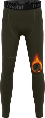 Runhit Boys Compression Leggings Fleece Lined - Youth Sports Tights Kids Thermal Base Layer Pants Cold Weather Gear in Kuwait
