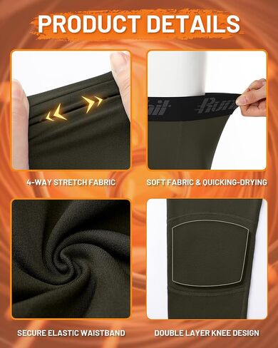 Runhit Boys Compression Leggings Fleece Lined - Youth Sports Tights Kids Thermal Base Layer Pants Cold Weather Gear in Kuwait