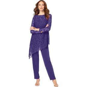 Roaman's Women's Plus Size Plus-Size Asymmetrical Lace Pant Set –Long Sleeve Lace Scalloped Tunic & Elastic Waist Pants in Saudi Arabia