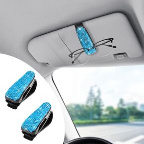 2PCS Bling Sunglasses Holder for Car Sun Visor, Crystal Rhinestones Eyeglasses Hanger Mount with Ticket Card Clip, Universal Vehicle Visor Decor Accessories for Women in Saudi Arabia