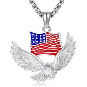 Independence Day Necklace Women's 925 Sterling Sliver Patriot Necklace USA Flag Pendant for Women Men 4th of July Jewelry in Kuwait
