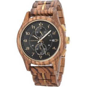 2win ساعة خشبية رجالية فاخرة متعددة الوظائف كرونوغراف العسكرية المستوردة ساعة يد تعمل بالحركة مع عرض التاريخ مضيئة ستايلس in Kuwait