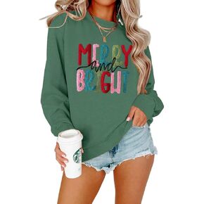 Christmas Sweatshirts for Women: Oversized Merry and Bright Sweatshirt Christmas Sweaters Holiday Chenille Patch Tops in Saudi Arabia
