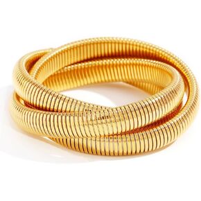 Gold Bangles Bracelet Set for Women, 18k Gold Plated Stainless Steel Waterproof Flexible Stretch Chunky Bangle Layered Cobra Bracelet in Saudi Arabia