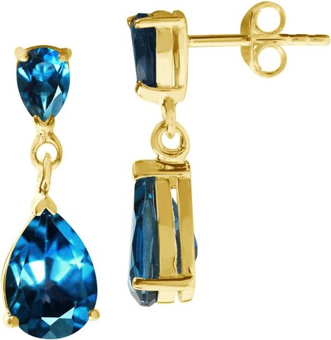 Silvershake 10X7mm Genuine Pear Shape Gemstones White Gold Plated or Yellow Gold Plated 925 Sterling Silver Drop Dangle Post Earrings Jewelry for Women Business Attire in Saudi Arabia