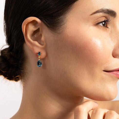 Silvershake 10X7mm Genuine Pear Shape Gemstones White Gold Plated or Yellow Gold Plated 925 Sterling Silver Drop Dangle Post Earrings Jewelry for Women Business Attire in Saudi Arabia