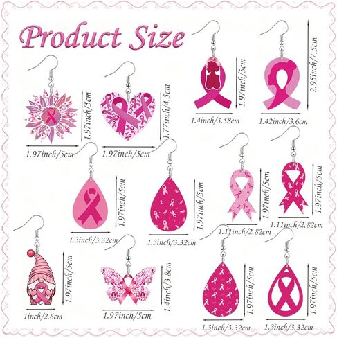 12 زوجًا من الأقراط للتوعية بسرطان الثدي للنساء، مجموعة مجوهرات من الأقراط المتدلية المصنوعة من الأكريليك بشريط وردي أو للسيدات in Kuwait