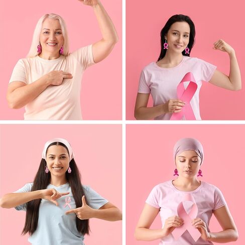 12 زوجًا من الأقراط للتوعية بسرطان الثدي للنساء، مجموعة مجوهرات من الأقراط المتدلية المصنوعة من الأكريليك بشريط وردي أو للسيدات in Kuwait