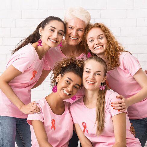 12 زوجًا من الأقراط للتوعية بسرطان الثدي للنساء، مجموعة مجوهرات من الأقراط المتدلية المصنوعة من الأكريليك بشريط وردي أو للسيدات in Kuwait