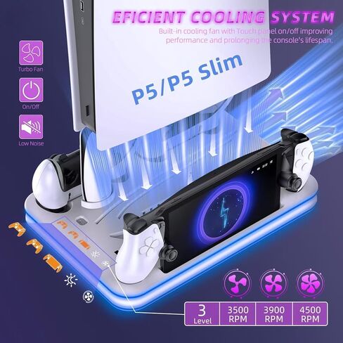 قاعدة شحن متوافقة مع بوابة PS وPS5، وحامل PS5 ومحطة تبريد مع قاعدة شحن RGB LED، ووحدة تحكم PS5 Edge وسماعات الرأس وحوامل جهاز التحكم عن بعد - أبيض in Kuwait
